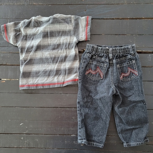 Quad Seven Baby Boy 24 Months Two Piece Outfit Set Grey Short Sleeve Shirt Jeans - Picture 5 of 5